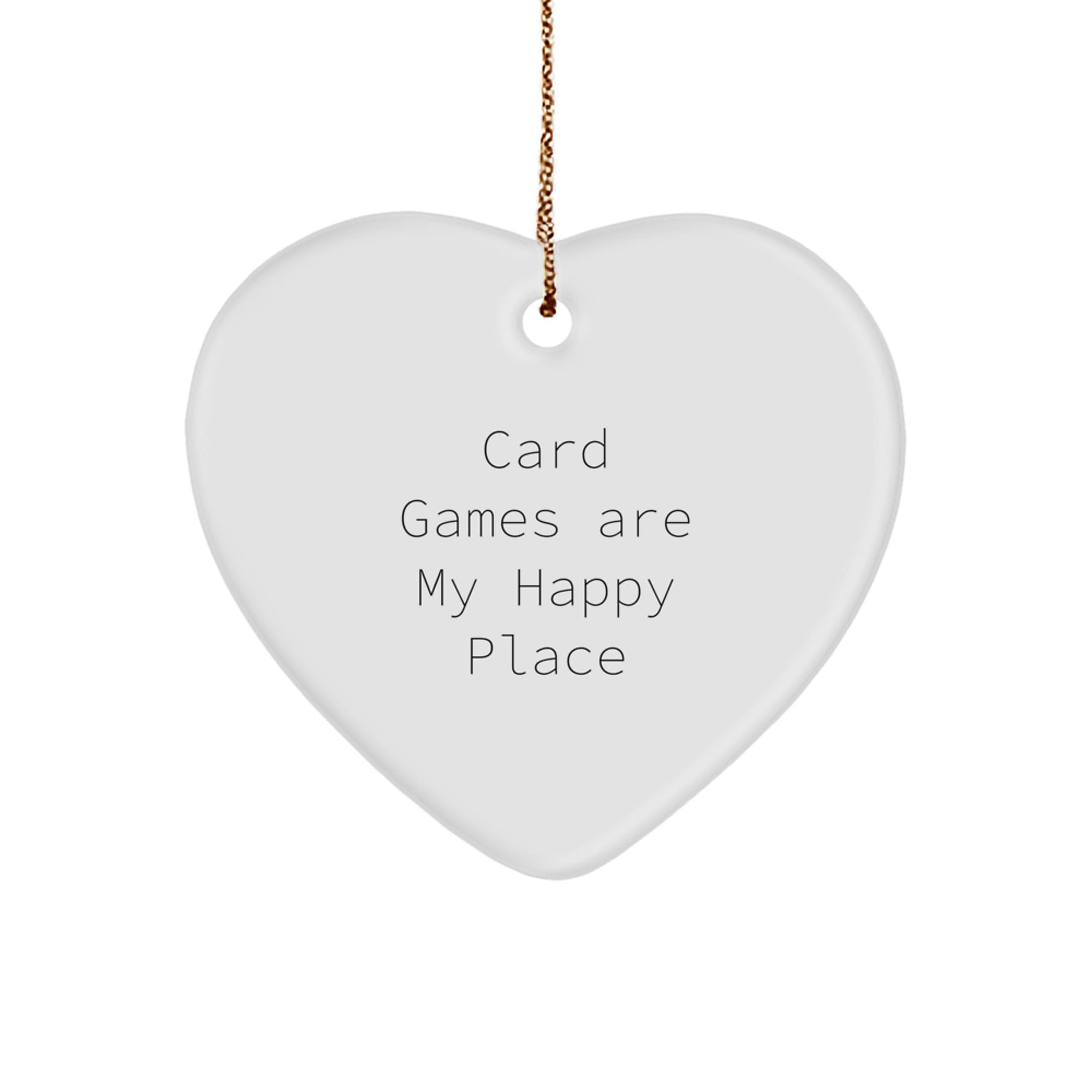 Funny Card Games Heart Ornament, Gifts from Friends for Card Games Enthusiasts, Christmas Unique Decorations, 'Card Games Are My Happy Place' Quote Heart Shaped MDF - Image 1