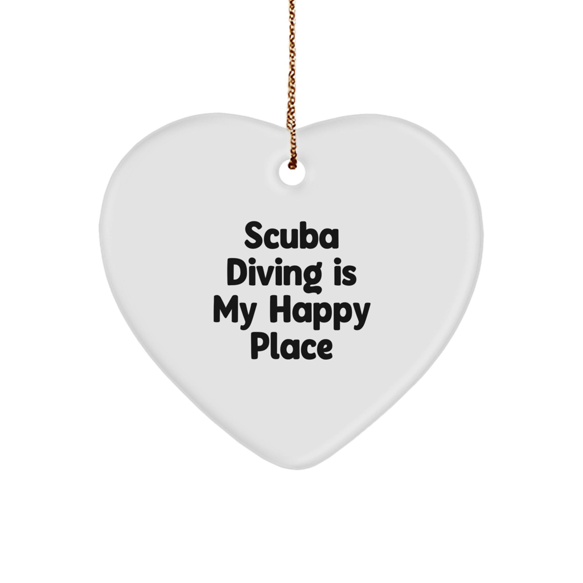 Scuba Diving Gifts from Friends and Family - Heart Ornament with Scuba Diving Is My Happy Place Quote, Christmas Unique Decorations - Image 1