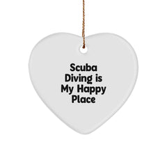 Scuba Diving Gifts from Friends and Family - Heart Ornament with Scuba Diving Is My Happy Place Quote, Christmas Unique Decorations - Image 1