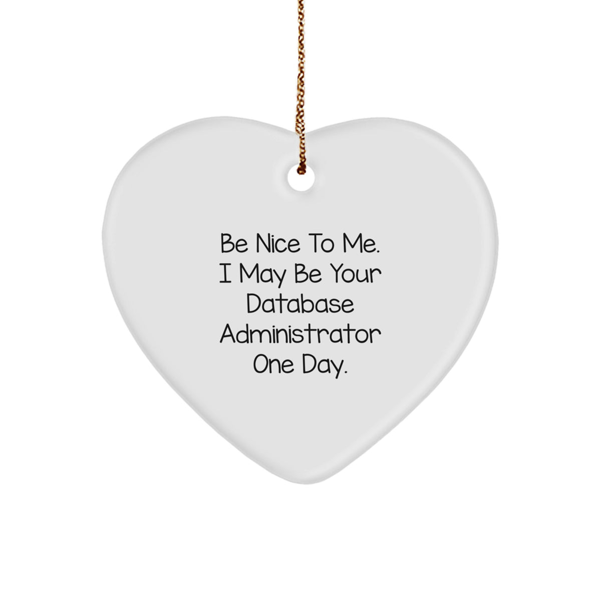 Funny Database Administrator Gifts - Heart Ornament for Friends, Coworkers, Family - 'Be Nice To Me. I May Be Your Database Administrator One Day.' - Image 1