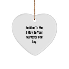 Funny Surveyor Gifts from Men to Friends - Be Nice To Me Heart Ornament, Christmas Unique Ornament for Surveyor - Image 1