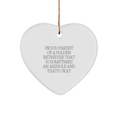 Funny Golden Retriever Dog Gifts for Men from Friends at Christmas - Proud Parent Ornament Heart Shaped Decor - Image 1