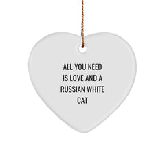 Funny Russian White Cat Heart Ornament Gifts from Friends for Russian White Cat Lovers at Christmas - Image 1