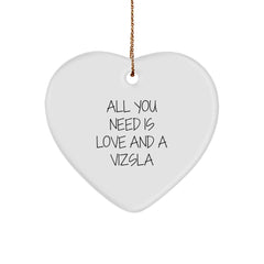 Funny Vizsla Dog Mom Gifts for Her - Christmas Unique Gifts from Daughter, Sister, or Friend - 'All You Need Is Love And A Vizsla' Heart Ornament - Image 1