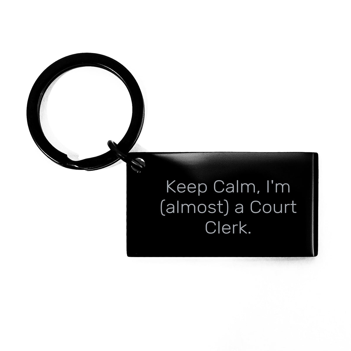 Funny Court Clerk Gifts for Men or Women, Keep Calm Almost Court Clerk Keychain, Stainless Steel, Black, Graduation Unique Gifts from Friends, Family, Coworkers - Image 1