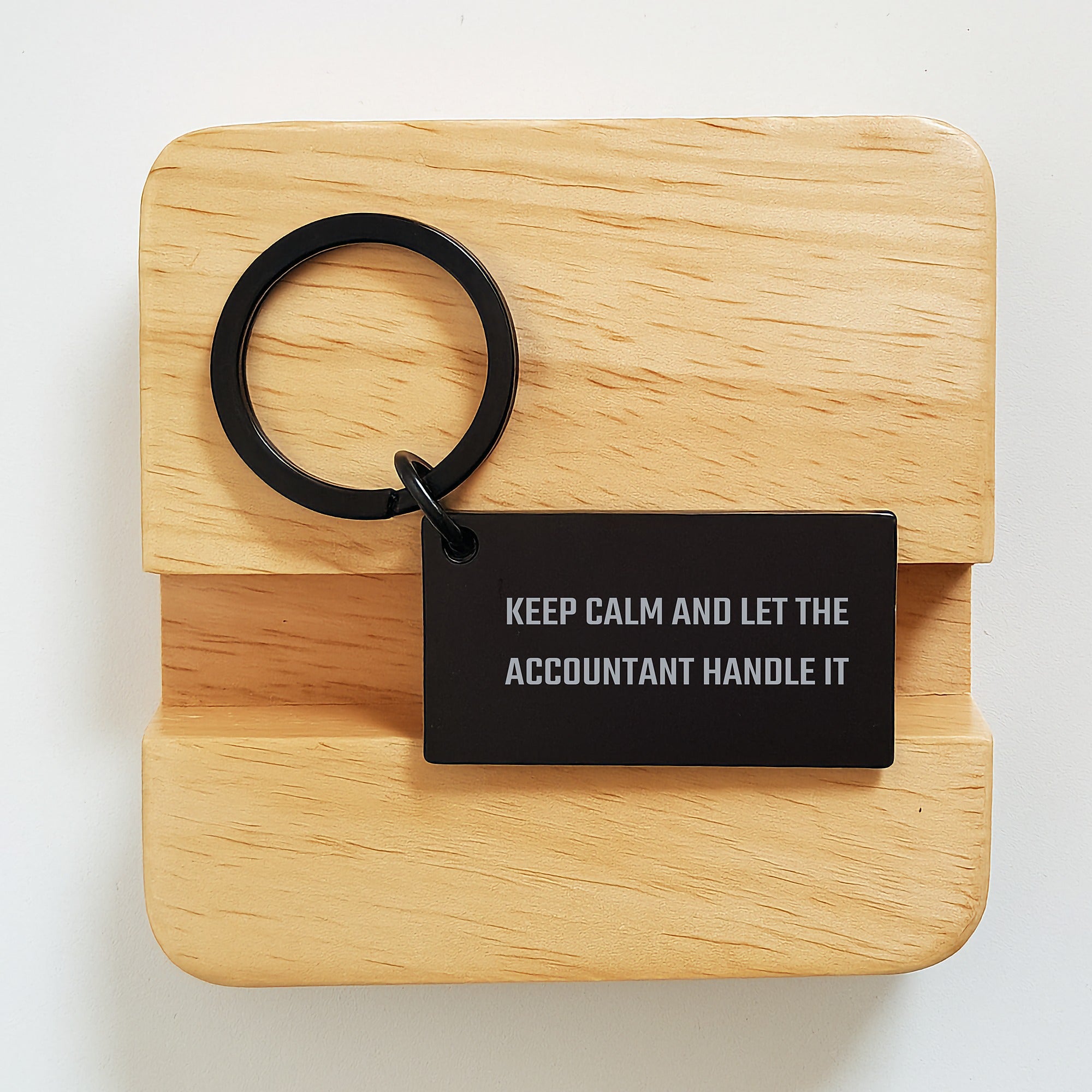 Accountant Keychain Gifts from Friends for Graduation - Keep Calm And Let The Accountant Handle It, Funny Quote Keychain, Stainless Steel, Black, 1.57 x 0.87 inches - Image 2