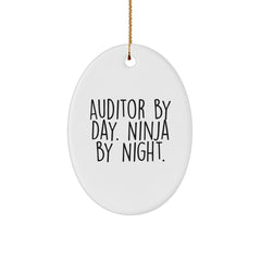 Auditor Gifts for Men - Oval Ornament Funny Quote 'Auditor By Day. Ninja By Night.' for Christmas - Image 1