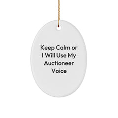 Funny Auctioneer Gifts, Oval Ornament, 'Keep Calm Or I Will Use My Auctioneer Voice' Christmas Unique Gifts from Family to Friends - Image 1