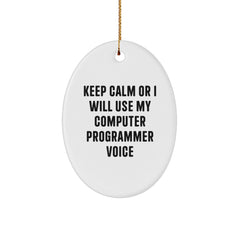 Computer Programmer Oval Ornament, Funny Keep Calm Gifts from Family to Friends, Christmas Unique Gifts for Men and Women - Image 1