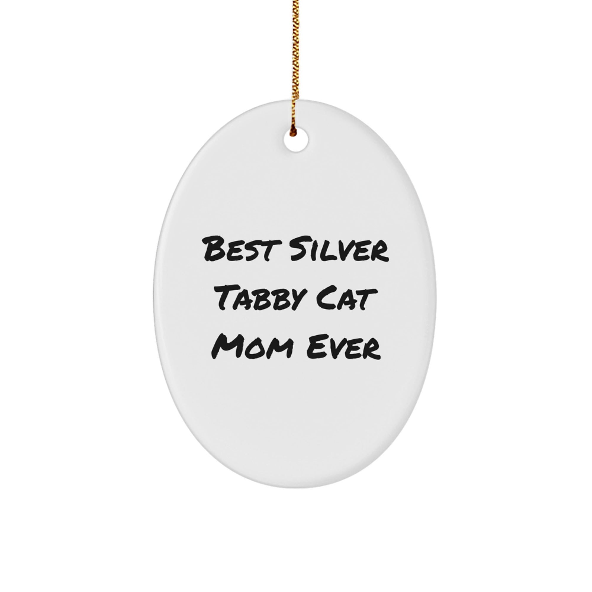 Funny Silver Tabby Cat Mom Gifts from Friends to Family - Oval Ornament for Christmas - Image 1