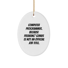 Funny Computer Programmer Oval Ornament Gifts from Friends, Coworkers, Family - 'Computer Programmer Because Freaking genius Is Not An Official Job Title' Oval Decoration for Men, Women, Office, Home - Image 1