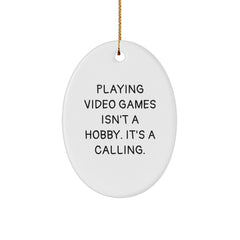 Funny Playing Video Games Gifts for Men, Oval Ornament from Friends, Christmas Unique Presents for Gamers - Image 1