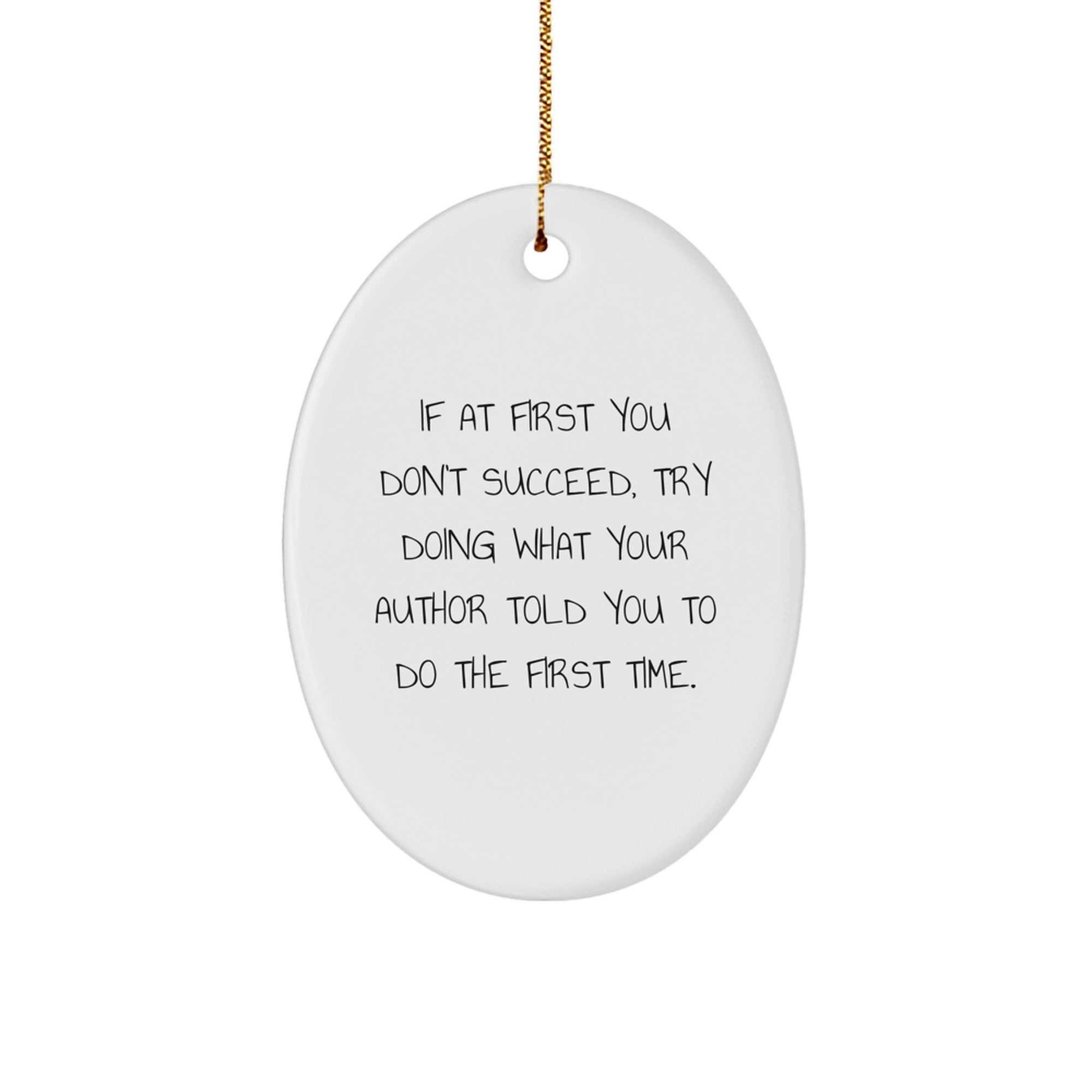 Funny Author Gifts for Men - Oval Ornament - If At First You Don't Succeed, Try Doing What Your Author Told You To Do The First Time - Christmas Unique Gifts from Friends to Author - Image 1