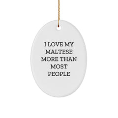 Funny Maltese Dog Gifts for Women - I Love My Maltese More Than Most People Oval Ornament, Christmas Unique Gifts from Friends and Family - Image 1