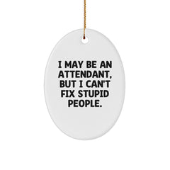 Funny Attendant Christmas Oval Ornament Gifts from Friends for Attendants - I May Be An Attendant, But I Can't Fix Stupid People. - Image 1