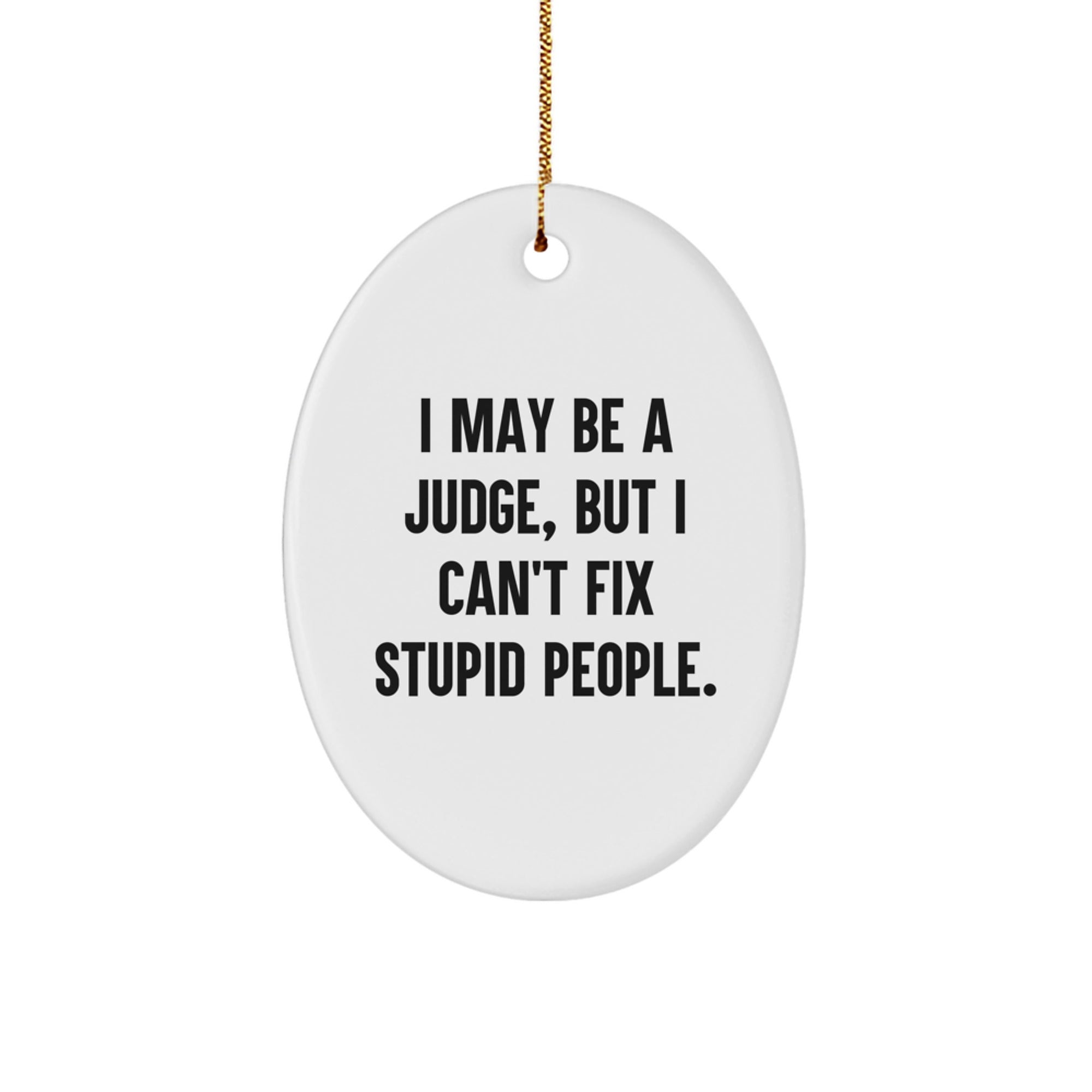 Fun Judge Gifts from Family and Friends - I May Be A Judge, But I Can't Fix Stupid People. Oval Ornament for Christmas Unique Presents - Image 1