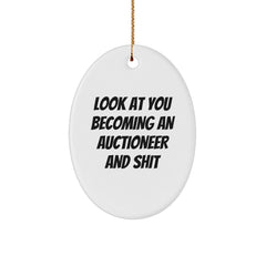 Funny Gift for Auctioneer, Oval Ornament from Friends for Auctioneer, Auctioneer Christmas Unique Gifts - Image 1