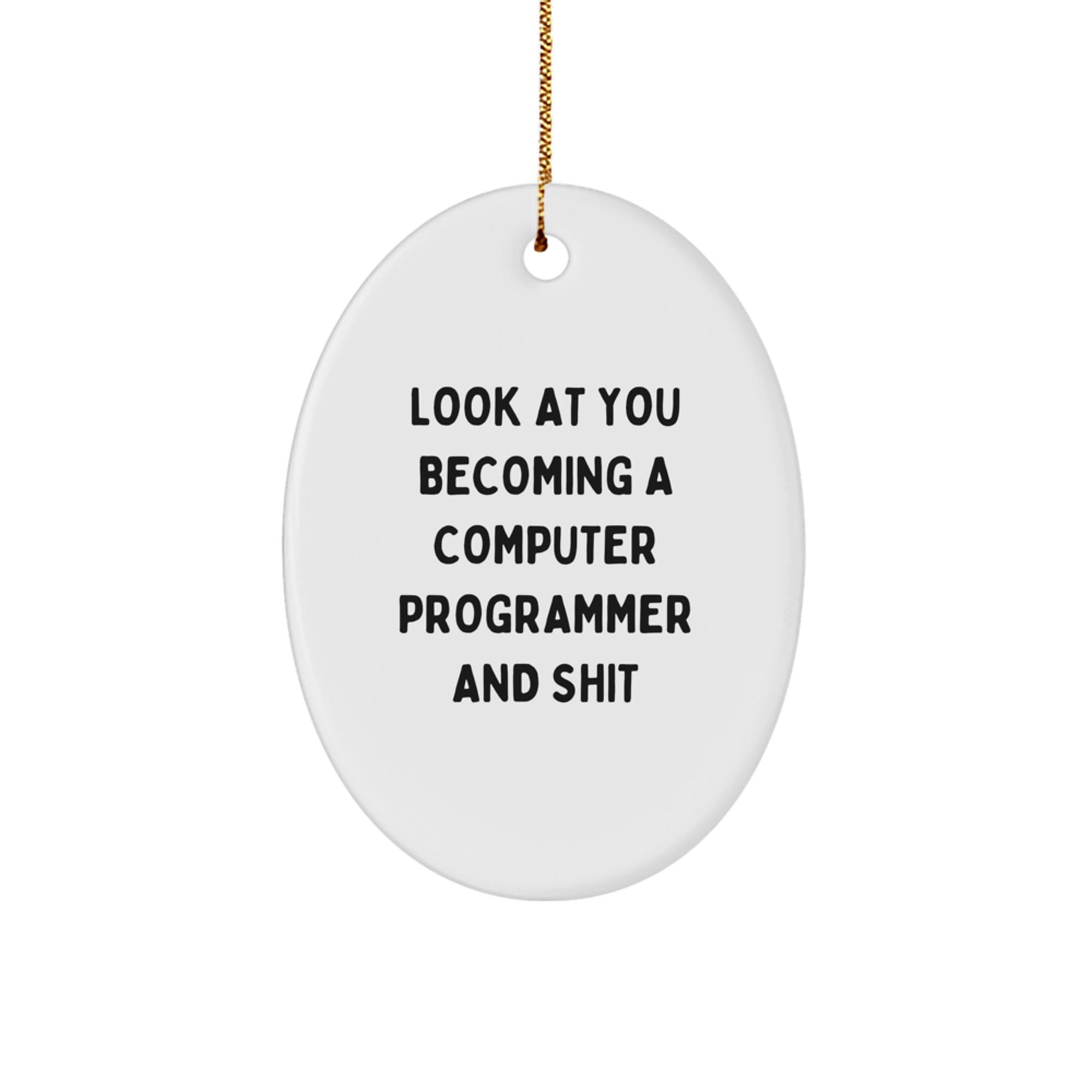 Funny Computer Programmer Gifts for Men Friends Family - Oval Ornament with 'Look At You Becoming A Computer Programmer And Shit' Quote, Christmas Unique Gifts from Friends to Computer Programmer - Image 1