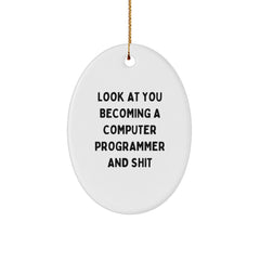 Funny Computer Programmer Gifts for Men Friends Family - Oval Ornament with 'Look At You Becoming A Computer Programmer And Shit' Quote, Christmas Unique Gifts from Friends to Computer Programmer - Image 1