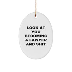 Funny Lawyer Gifts for Men Women Friends Family - Unique Oval Ornament 'Look At You Becoming A Lawyer And Shit' - Christmas Unique Gifts from Friends to Family - Image 1