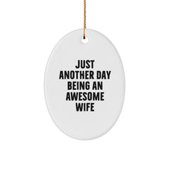 Unique Wife Gifts from Husband, Funny Oval Ornament Just Another Day Being An Awesome Wife, Christmas Decorations - Image 1