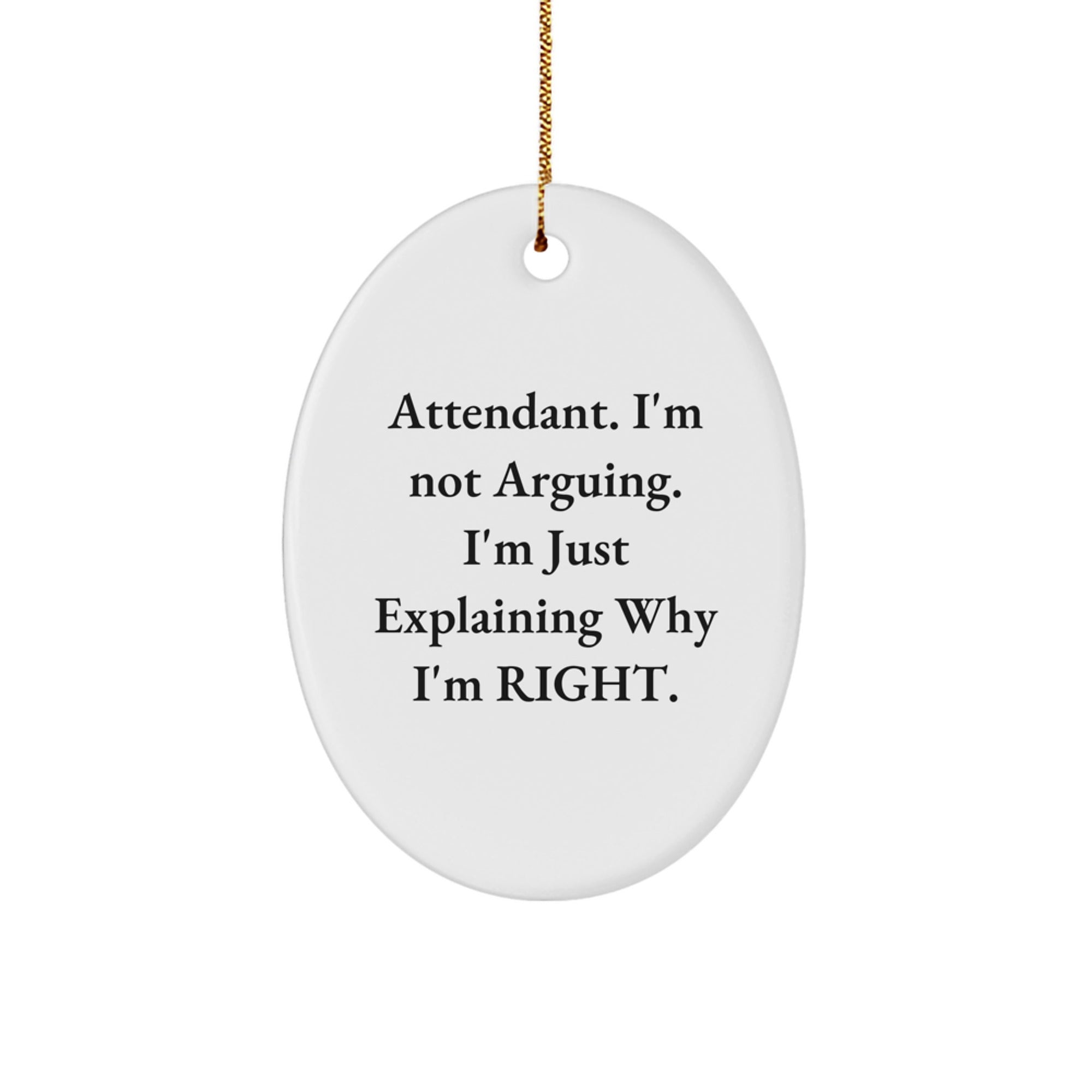 Funny Attendant Gifts from Friends and Family for the Holidays - Oval Ornament with 'I'm Not Arguing. I'm Just Explaining Why I'm Right.' Quote - Unique Christmas Decorations - Image 1