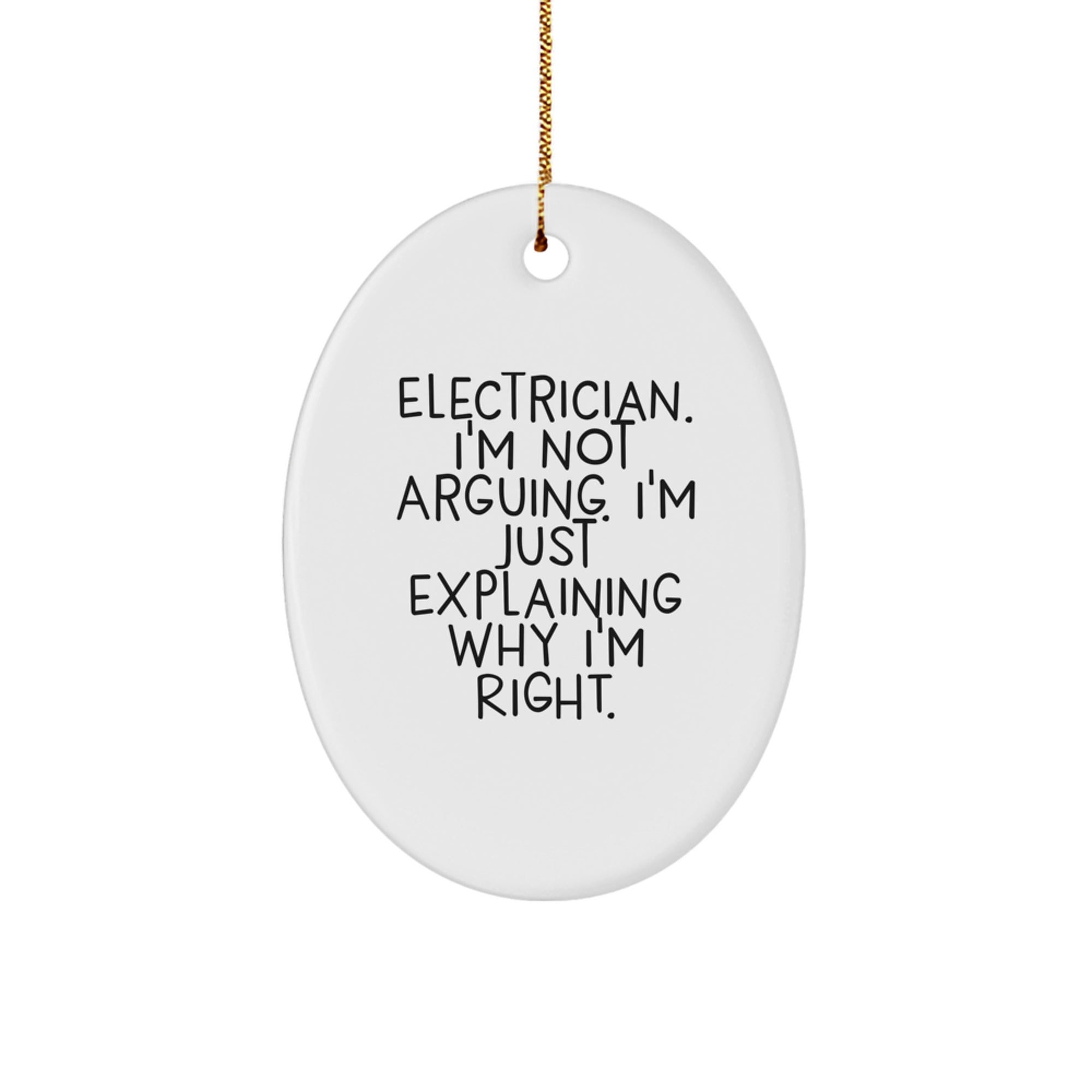 Gifts from Friends to Electrician Men for Christmas Unique Oval Ornament - 'I'm Not Arguing, I'm Just Explaining Why I'm Right' Funny - Image 1