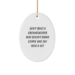 groundskeeper Gifts from Men - Funny Oval Ornament, Don't Trust a groundskeeper Quote, Christmas Unique Gifts for Friends, Family, or Coworkers - Image 1