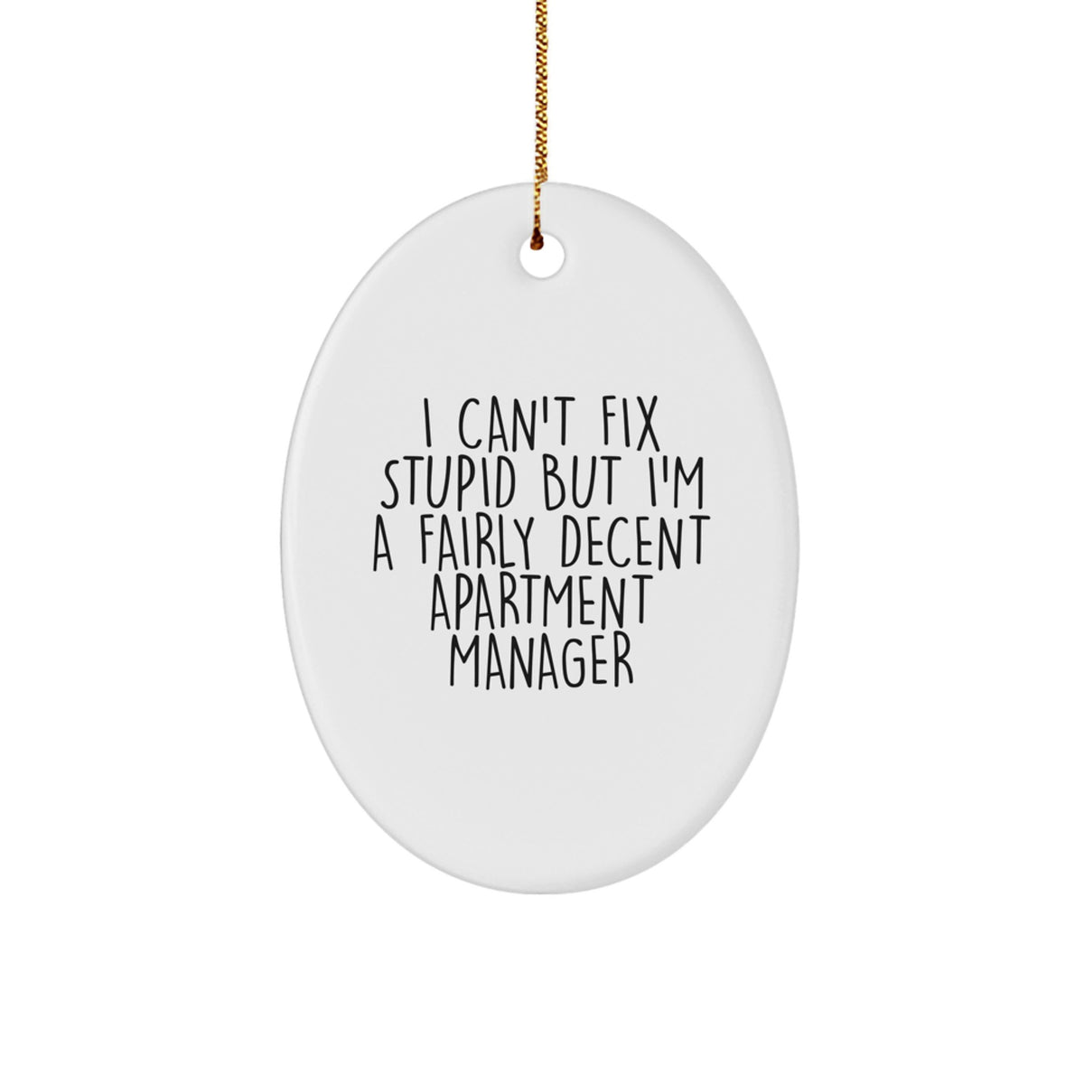 Funny Quote Gifts for Apartment Managers - I Can't Fix Stupid But I'm A Fairly Decent Apartment Manager Oval Ornament for Christmas - Image 1