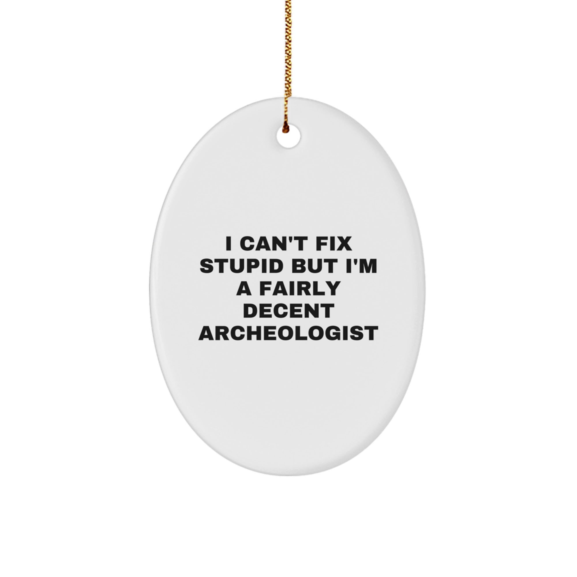 Archeologist Oval Ornament, Funny Quote I Can't Fix Stupid But I'm A Fairly Decent Archeologist, Gifts from Friends for Christmas Unique Gifts, Archeologist Gifts, Oval Ornament - Image 1