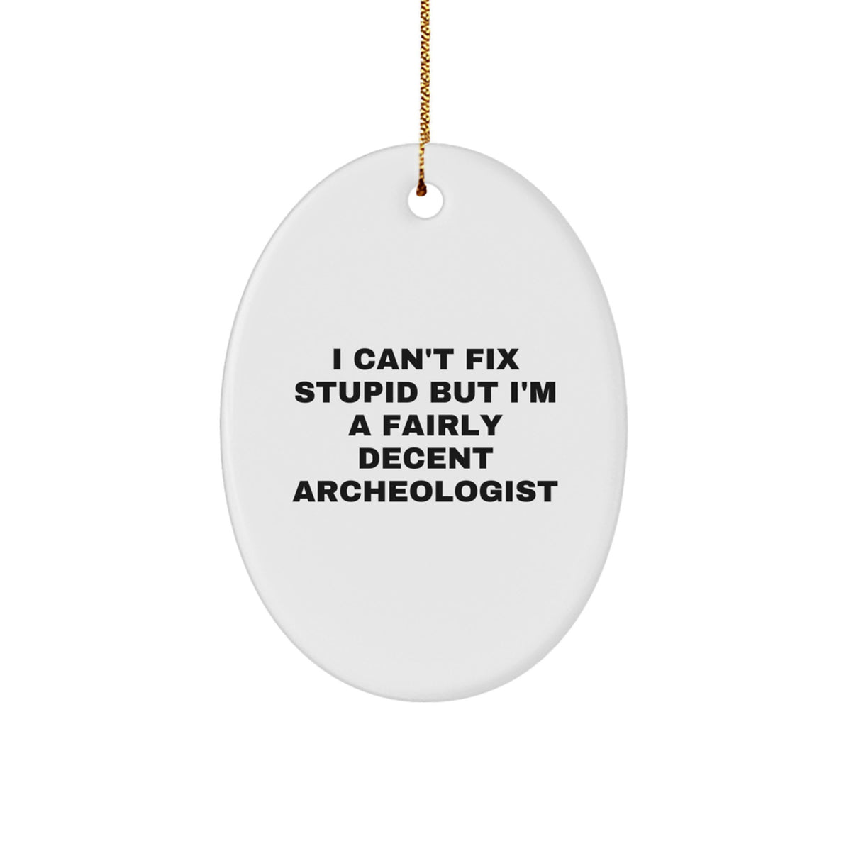 Archeologist Oval Ornament, Funny Quote I Can't Fix Stupid But I'm A Fairly Decent Archeologist, Gifts from Friends for Christmas Unique Gifts, Archeologist Gifts, Oval Ornament - Image 1