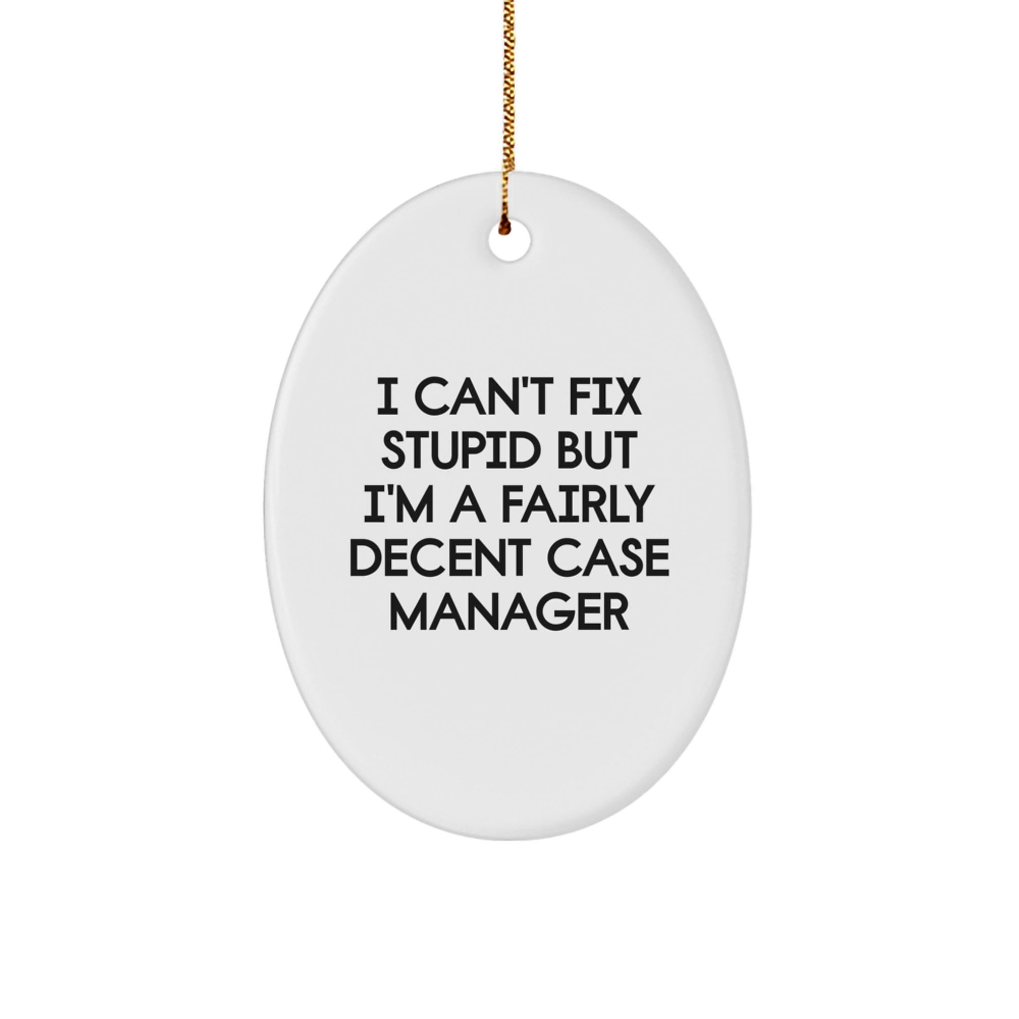 Funny Case Manager Gifts from Family for Case Manager Oval Ornament I Can't Fix Stupid But I'm A Fairly Decent Case Manager Christmas Unique Gifts - Image 1