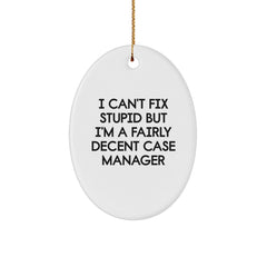 Funny Case Manager Gifts from Family for Case Manager Oval Ornament I Can't Fix Stupid But I'm A Fairly Decent Case Manager Christmas Unique Gifts - Image 1