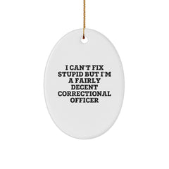 Funny Correctional Officer Gifts for Christmas - Oval Ornament with I Can't Fix Stupid Quote - Gifts from Friends for Correctional Officer Men - Image 1