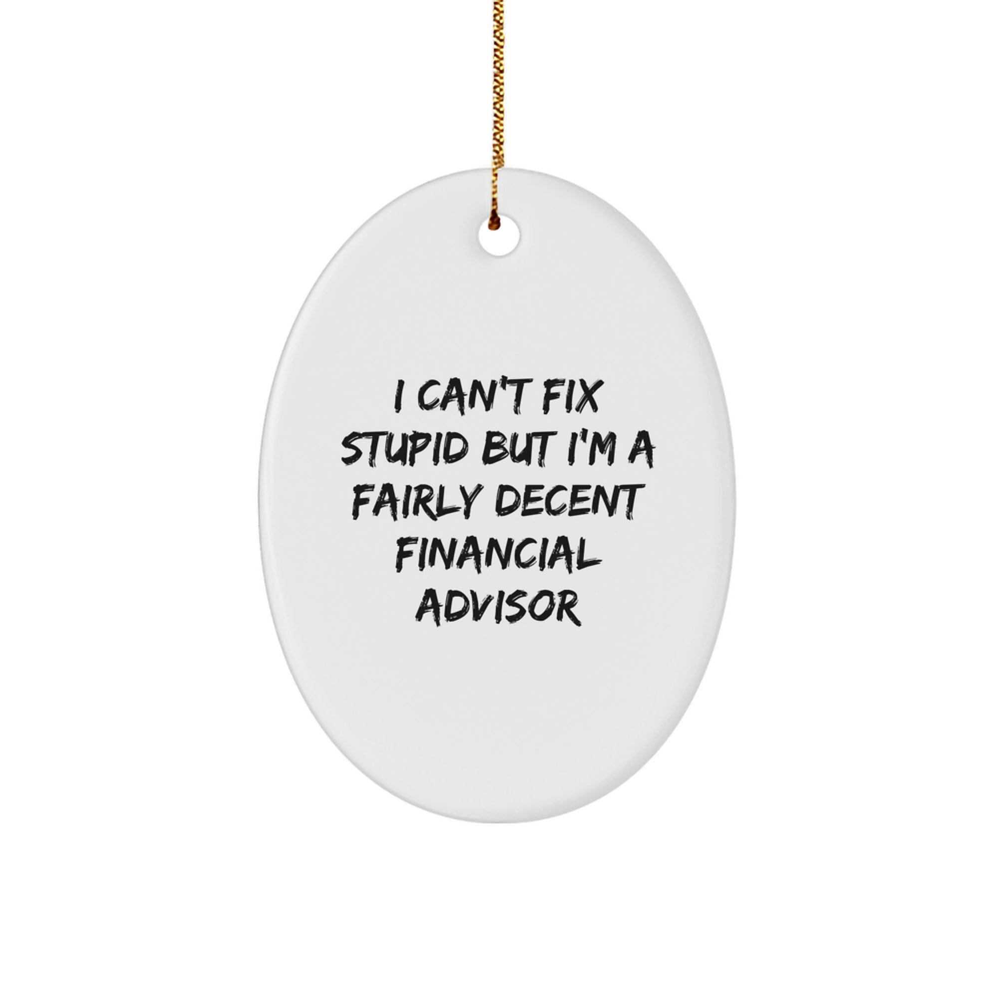 Funny Financial Advisor Oval Ornament Gifts from Men to Friends, 'I Can't Fix Stupid But I'm A Fairly Decent' for Christmas - Image 1