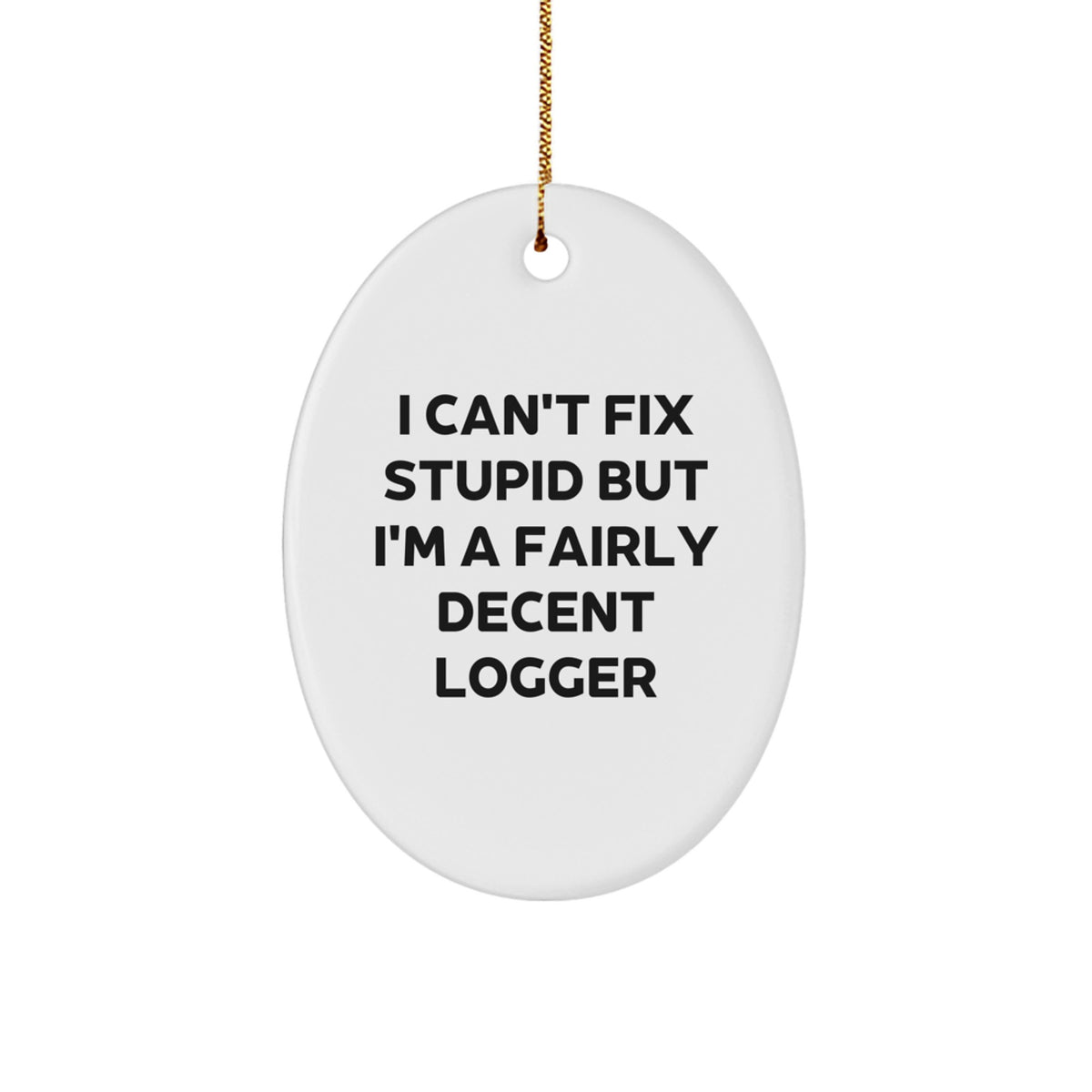 Logger Gifts from Friends - I Can't Fix Stupid But I'm A Fairly Decent Logger Oval Ornament for Christmas - Image 1