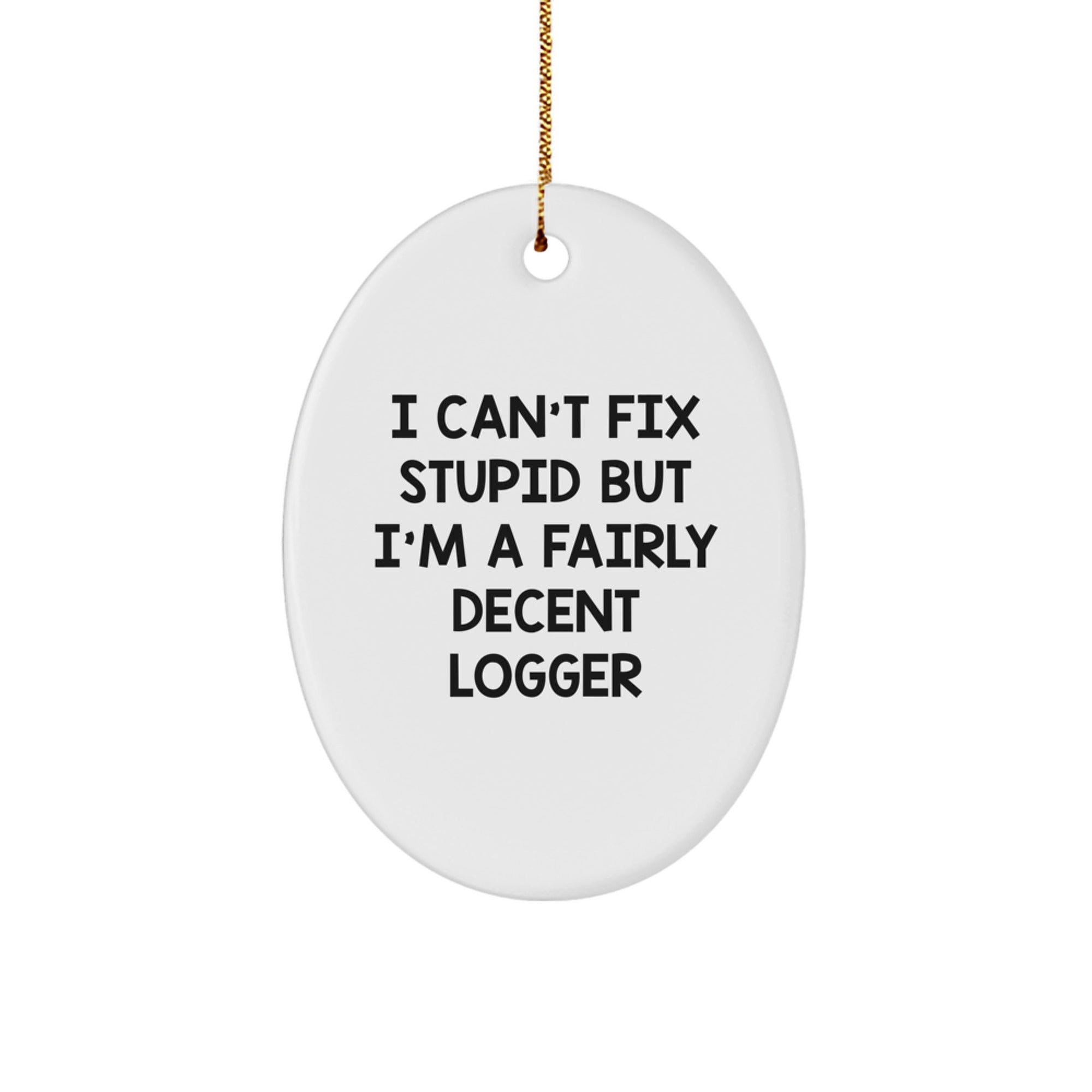 Logger Gifts from Friends, Funny Oval Ornament, I Can't Fix Stupid But I'm A Fairly Decent Logger, Christmas Unique Presents for Him - Image 1