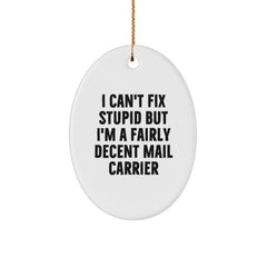 Funny Mail Carrier Gifts from Family to Mail Carrier Men, Oval Ornament with 'I Can't Fix Stupid But I'm A Fairly Decent Mail Carrier', Christmas Unique Gifts - Image 1