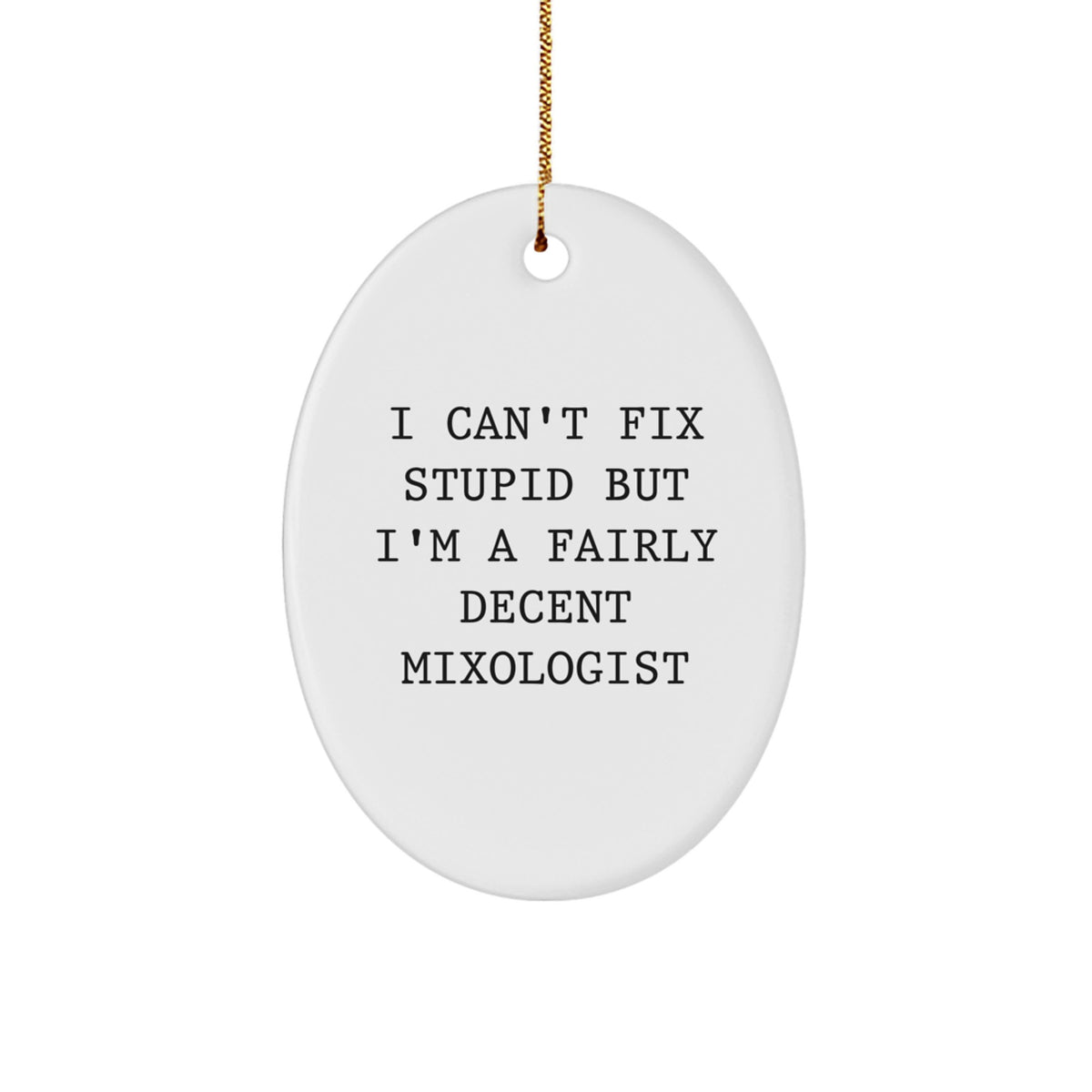 Funny Mixologist Oval Ornaments for Men Gifts from Friends, Funny Christmas Unique Gifts for Mixologist, I Can't Fix Stupid But I'm A Fairly Decent Mixologist - Image 1