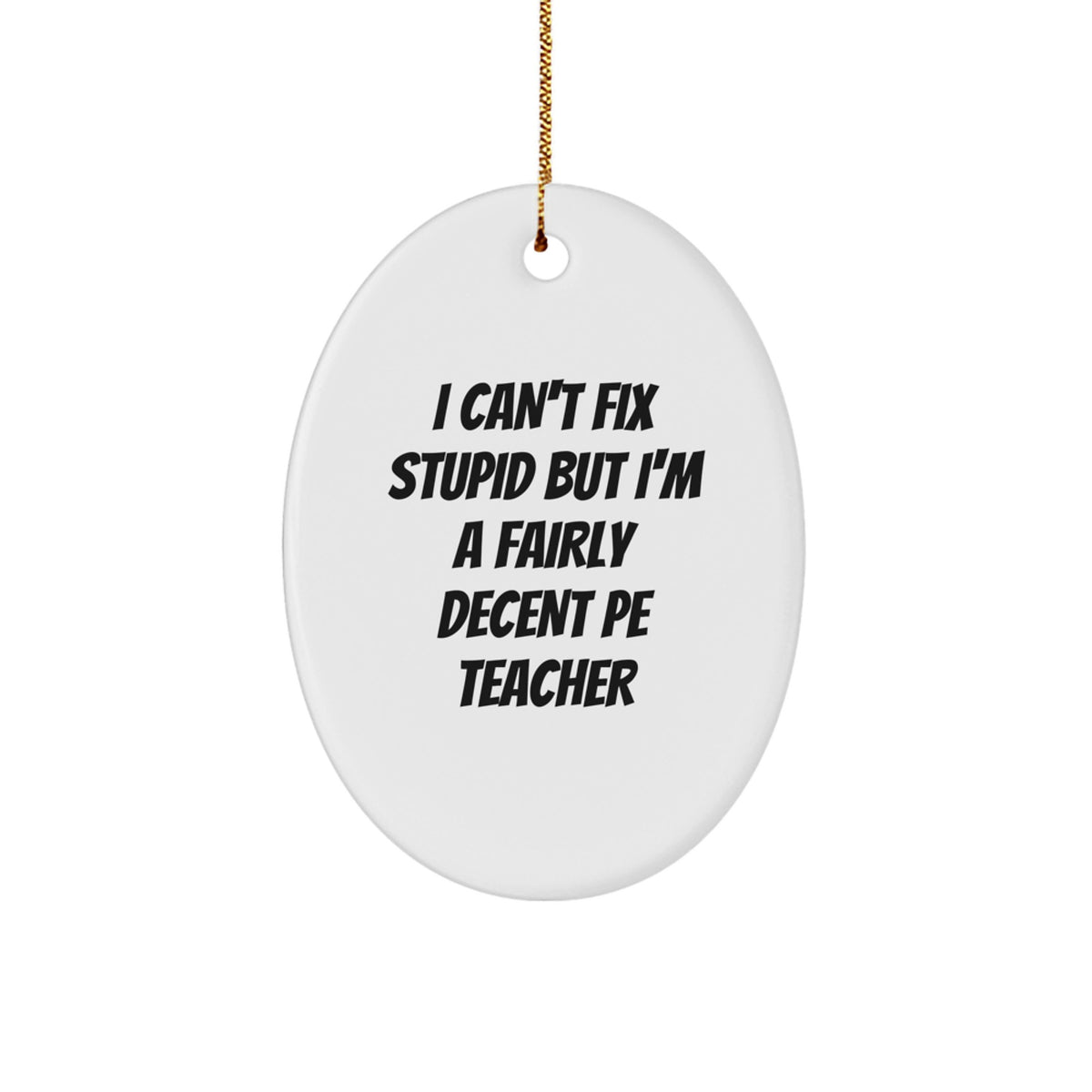 Funny PE Teacher Quotes Oval Ornament, Gifts for Men or Women PE Teachers - 'I Can't Fix Stupid But I'm A Fairly Decent PE Teacher', Christmas Unique Gifts from Friends, Family - Image 1