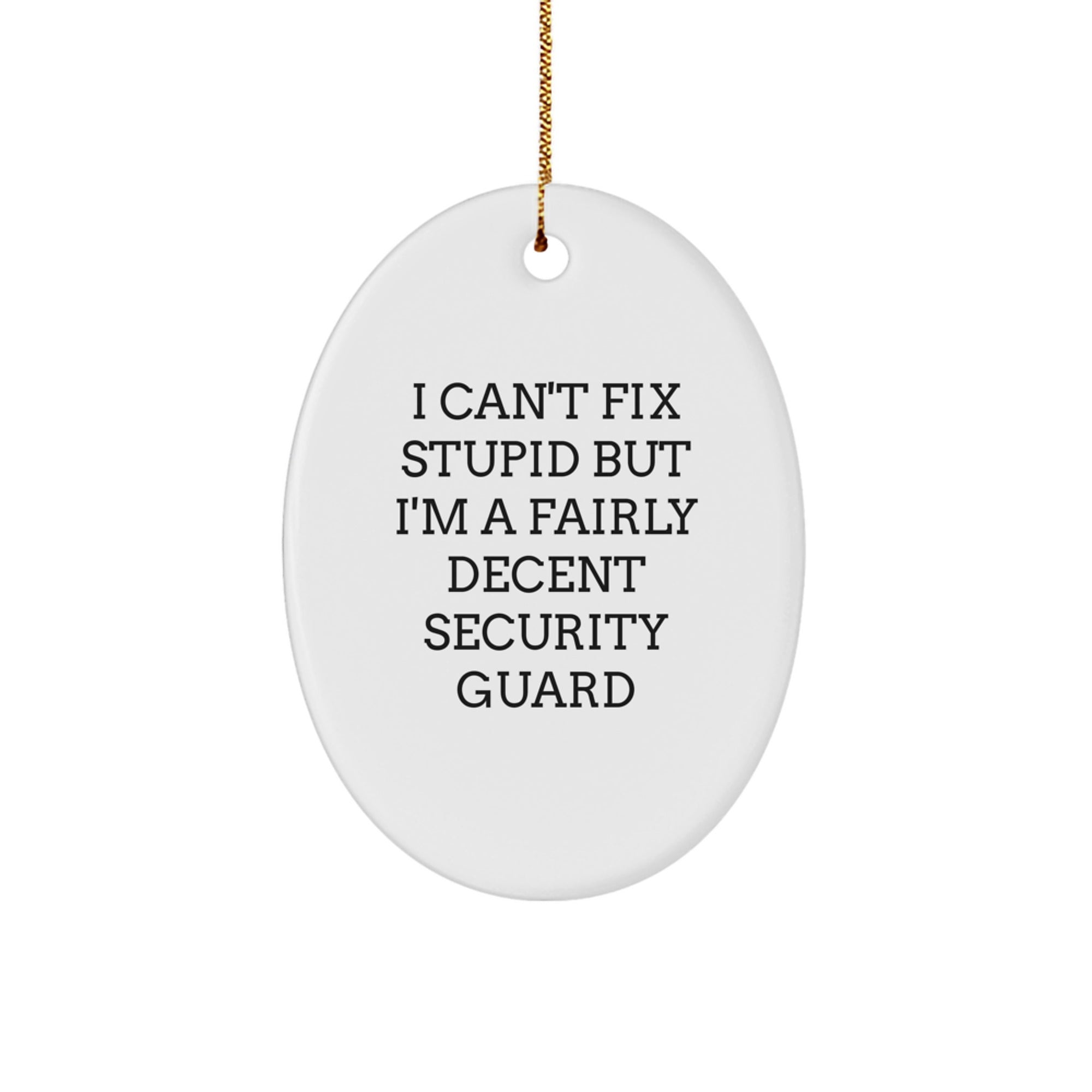 Funny Security Guard Oval Ornament Gifts for Men - 'I Can't Fix Stupid But I'm A Fairly Decent Security Guard' - Christmas Unique Presents - Image 1