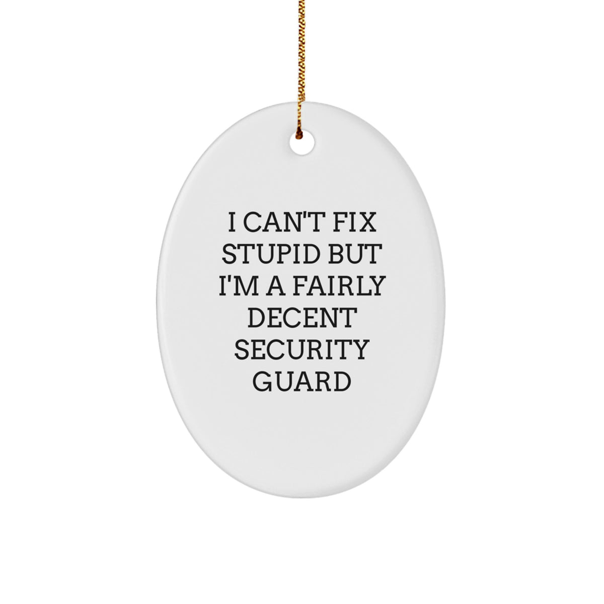 Funny Security Guard Oval Ornament Gifts for Men - 'I Can't Fix Stupid But I'm A Fairly Decent Security Guard' - Christmas Unique Presents - Image 1