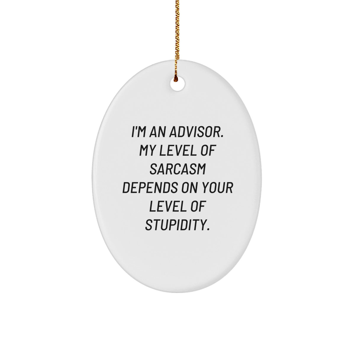 Funny Advisor Gifts for Christmas - 'I'm An Advisor. My Level Of Sarcasm Depends On Your Level Of Stupidity.' Oval Ornament for Friends, Coworkers, and Family - Image 1