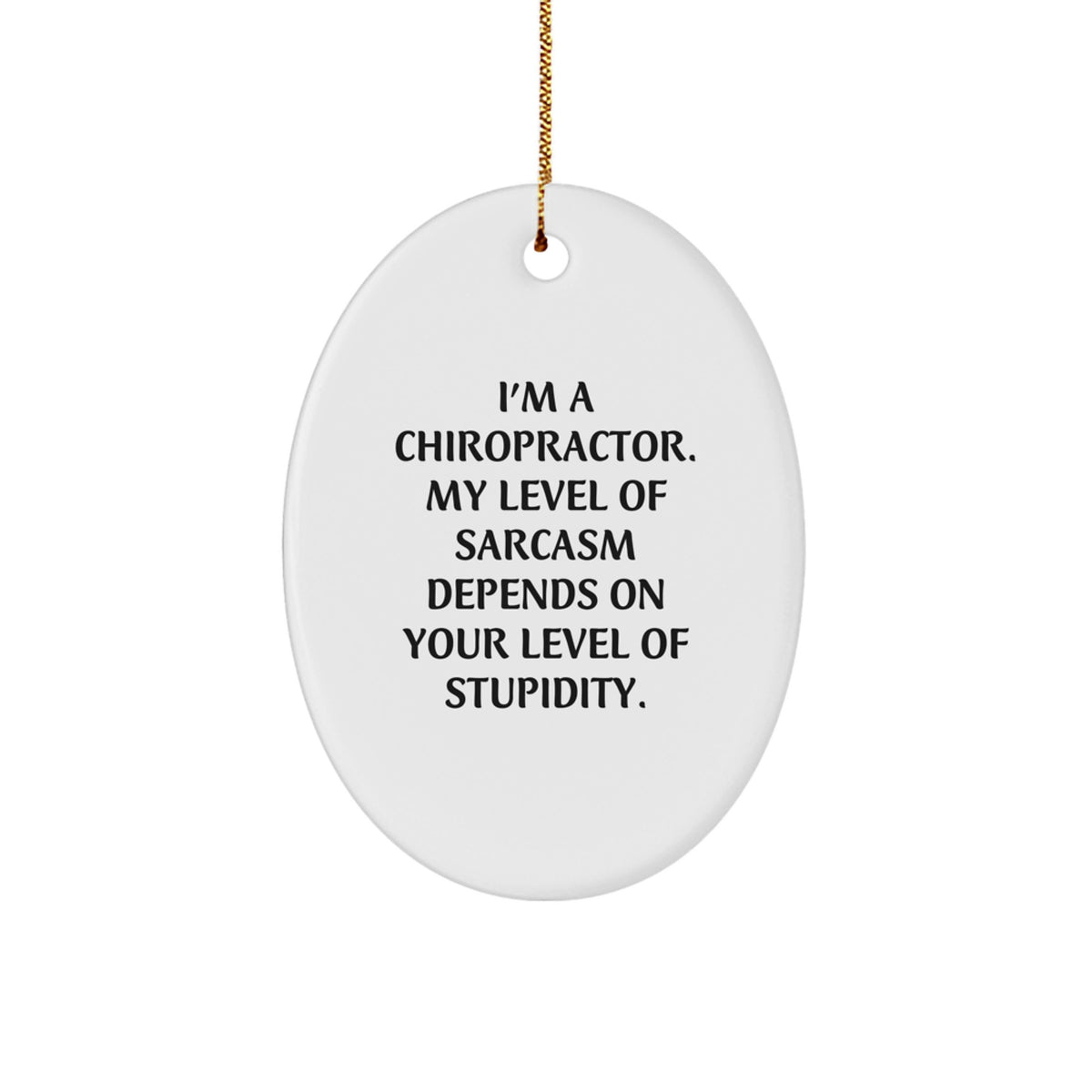 Funny Chiropractor Gifts from Friends - Oval Ornament with 'I'm A Chiropractor. My Level Of Sarcasm Depends On Your Level Of Stupidity.' Quote - Christmas Unique Gifts for Chiropractors - Image 1