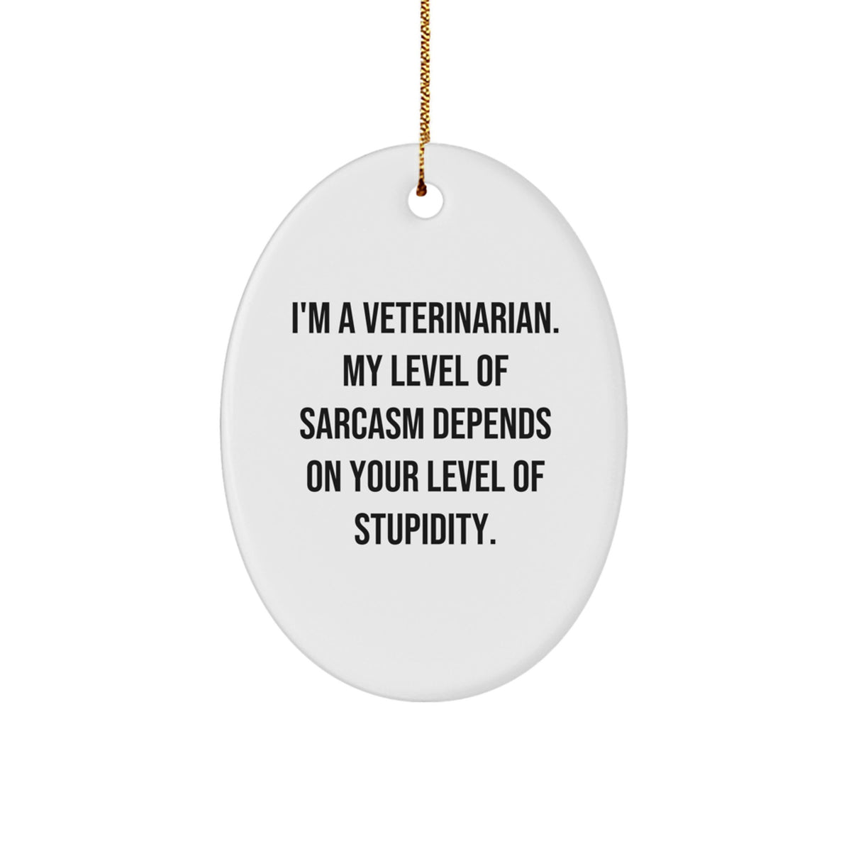 Funny Veterinarian Oval Ornament Gifts from Men to Veterinarian Friends, 'I'm A Veterinarian. My Level Of Sarcasm Depends On Your Level Of Stupidity.' for Christmas - Image 1