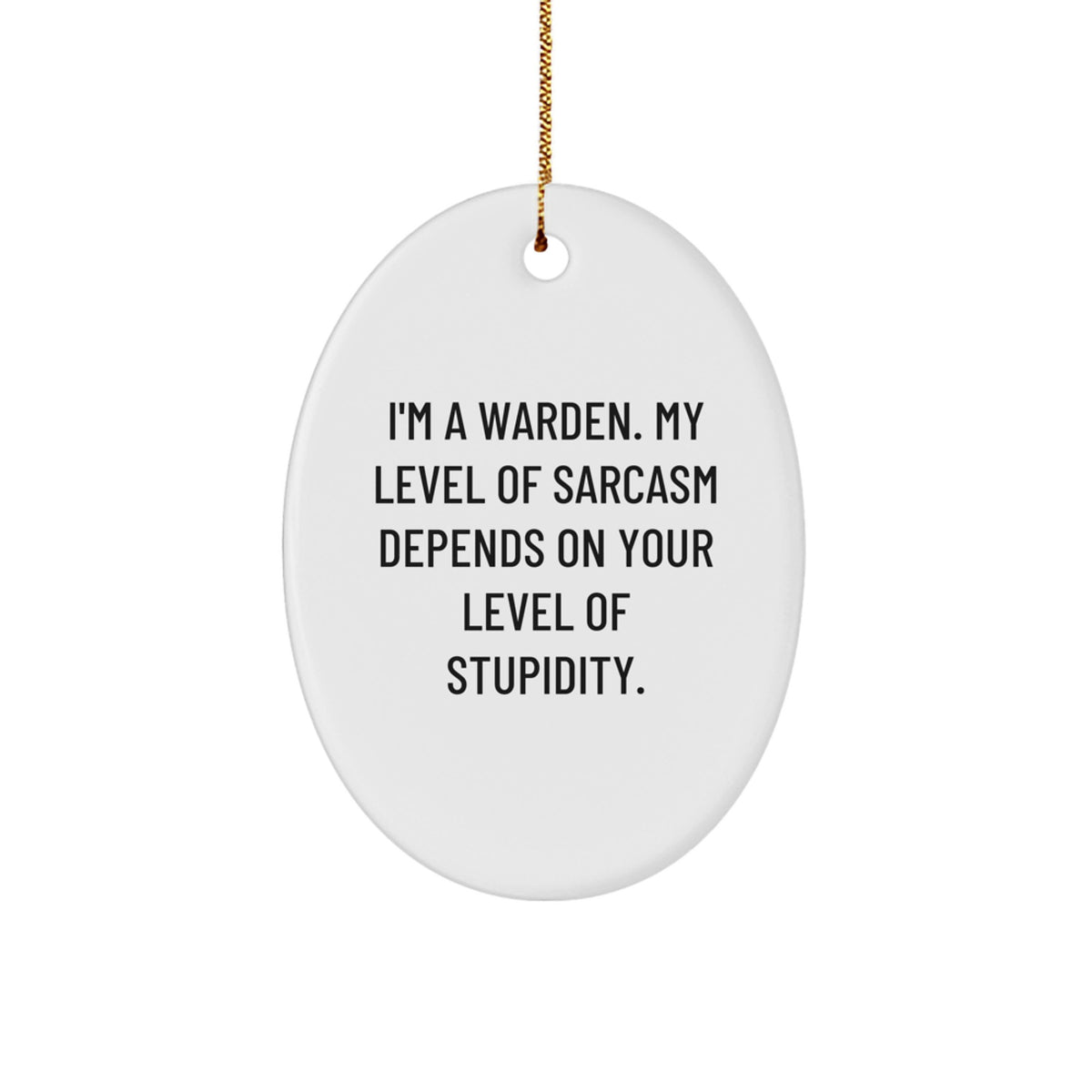 Warden Gifts, Funny Oval Ornament, I'm A Warden. My Level Of Sarcasm Depends On Your Level Of Stupidity., Gifts from Men to Warden, Christmas Unique Gifts - Image 1