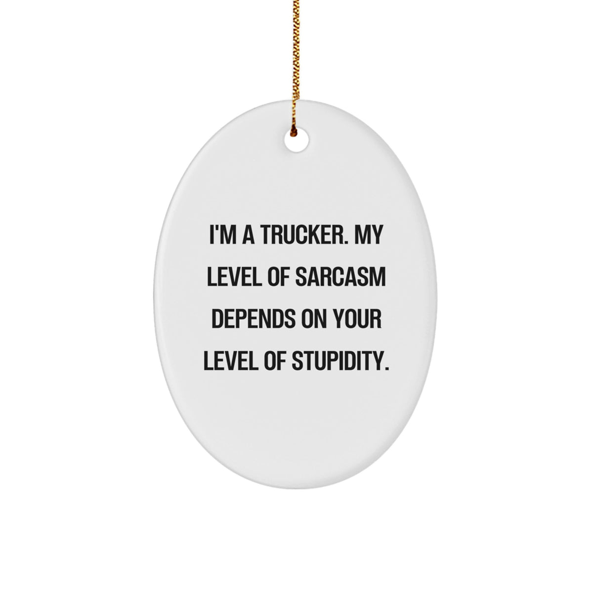 Funny Trucker Gifts, Oval Ornament, I'm A Trucker, My Level Of Sarcasm Depends On Your Level Of Stupidity, Christmas Unique Gifts from Friends to Family - Image 1
