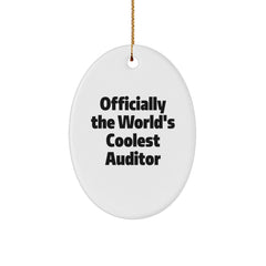 Funny Auditor Gifts for Friends, Oval Ornament 'Officially The World's Coolest Auditor', Christmas Unique Gift Ideas - Image 1