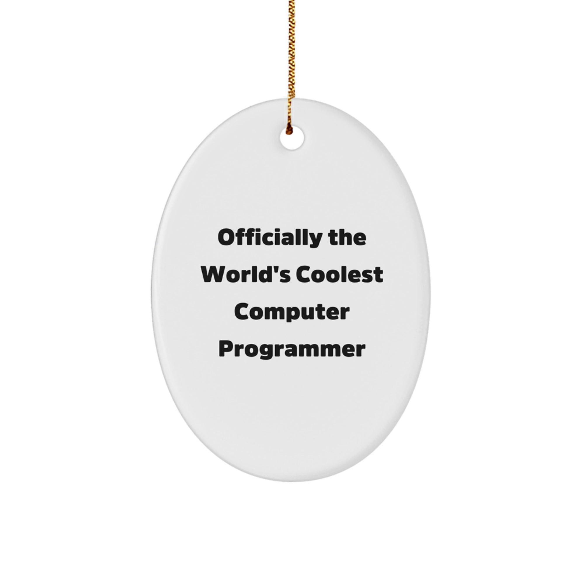 Funny Gifts from Friends and Family for Computer Programmer - Oval Ornament with 'Officially The World's Coolest Computer Programmer' Quote, Christmas Unique Gifts for Men and Women - Image 1