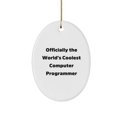 Funny Gifts from Friends and Family for Computer Programmer - Oval Ornament with 'Officially The World's Coolest Computer Programmer' Quote, Christmas Unique Gifts for Men and Women - Image 1